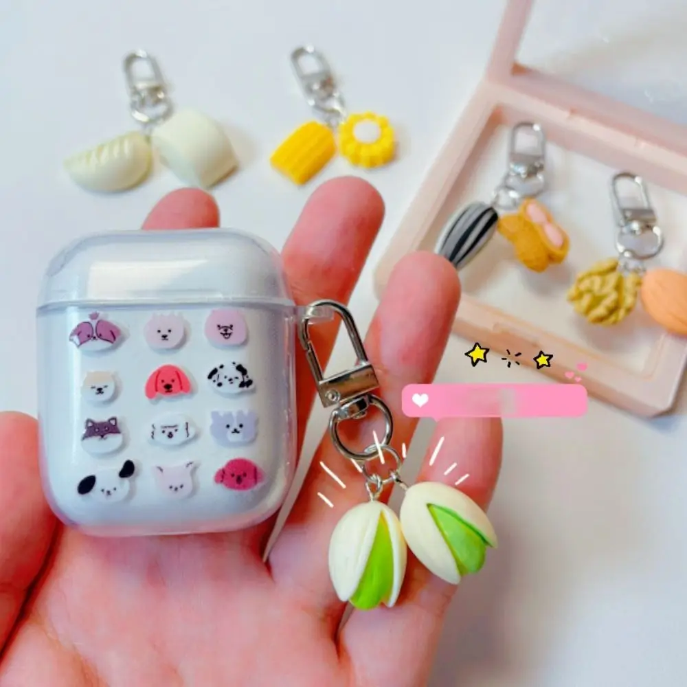 New Funny Food Keyring Pistachio Keychain Are You Happy? Car Key Holder Backpack Pendant Creative Girl Earphone Cover Pendants