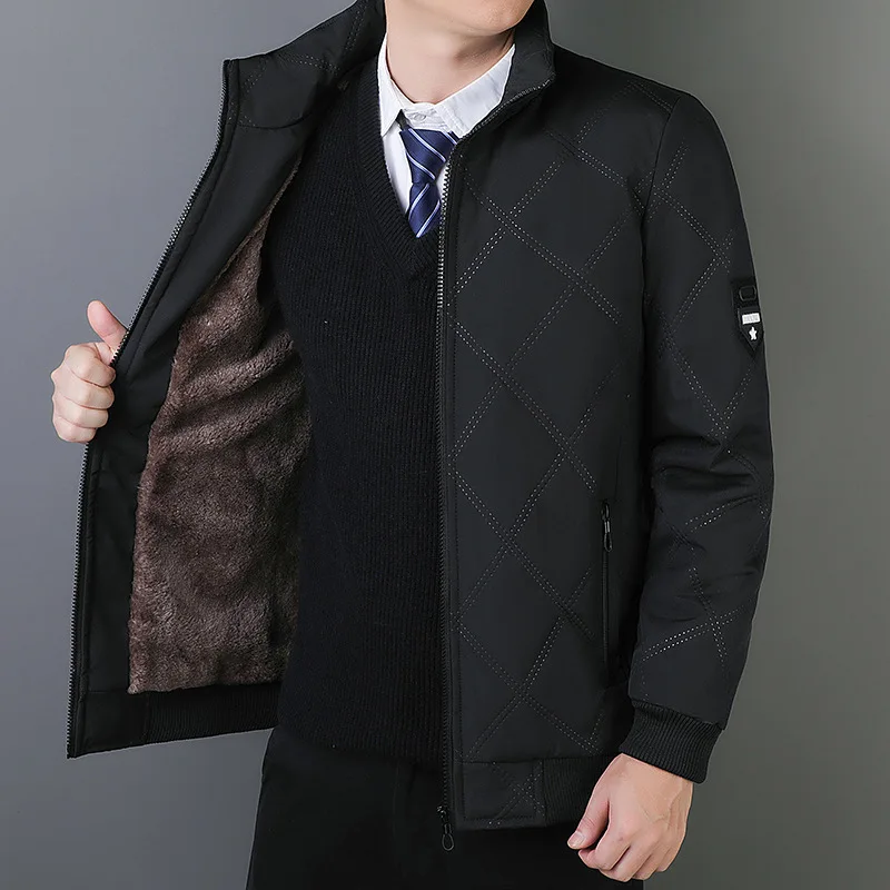 

Winter Man Jacket Thicken Warm Windproof Stand Collar Male Coat Solid Long Sleeve Zipper Business Casual Men Outerwear
