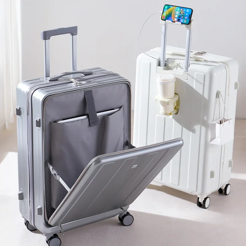 Large Capacity Travel Case with Password Lock Multifunction Travel Suitcase on Wheels Front Opening Rolling Luggage Case