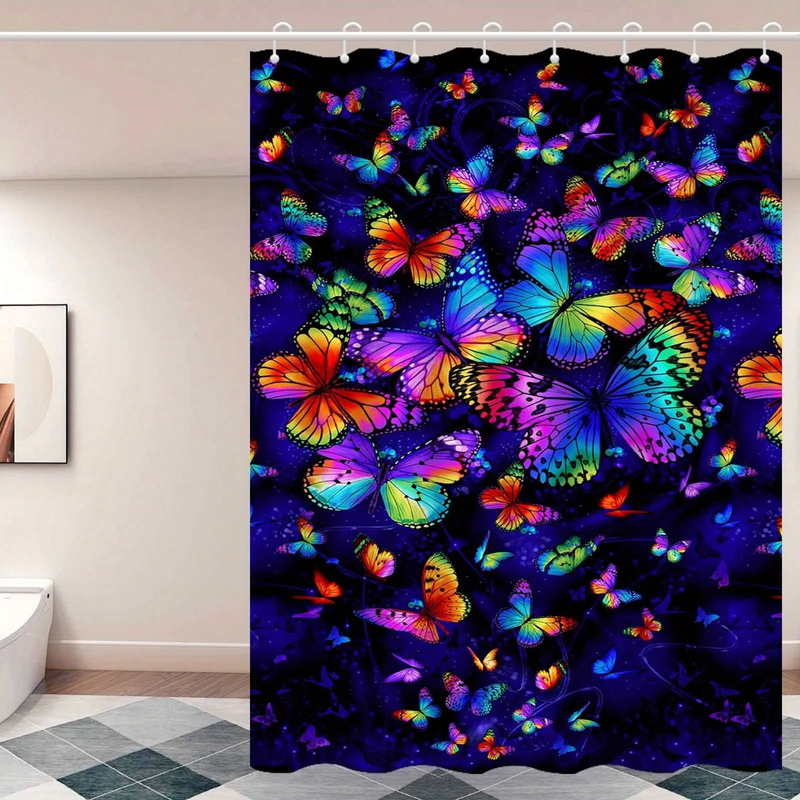 JIT1pcs Beautiful Colorful Butterfly Dancing Shower Curtain, High End Elegant and Fog Proof Bathroom Curtain, Multi Functional C