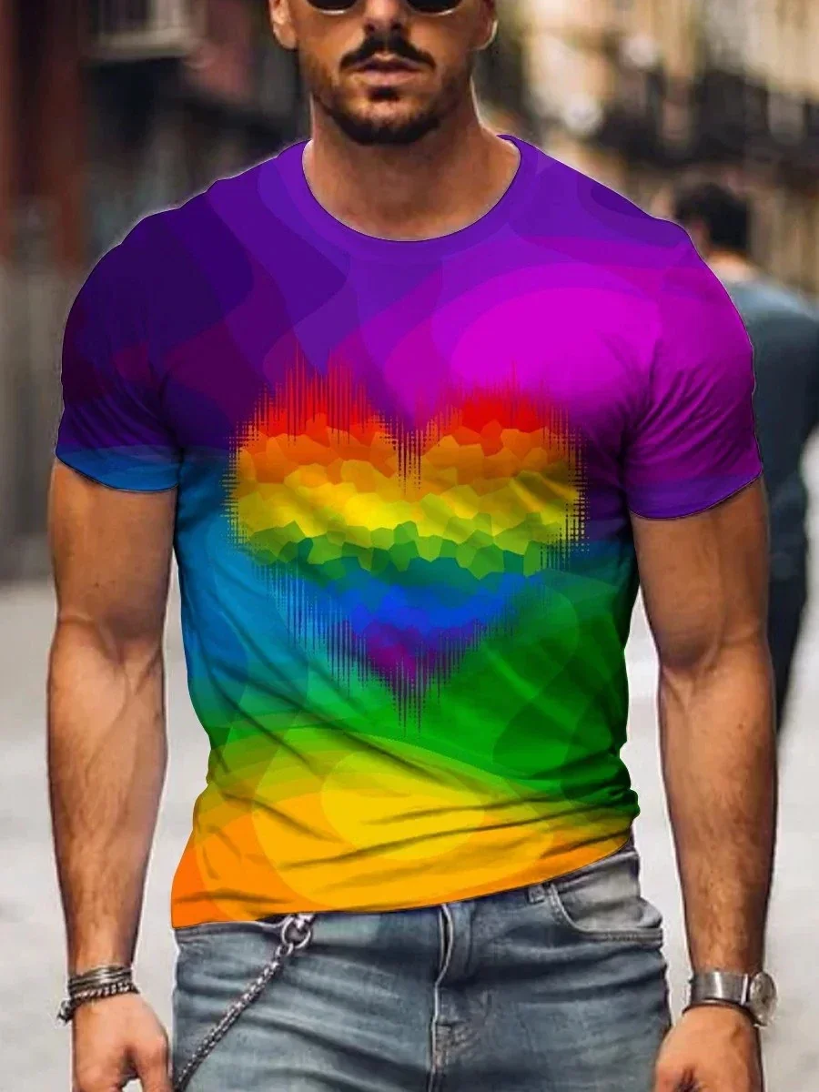 

2023 Summer Men's Printed Casual Crew Neck Short Sleeve T-Shirt Men's Rainbow Pride LGBT T-Shirt 3D Printed T Shirt