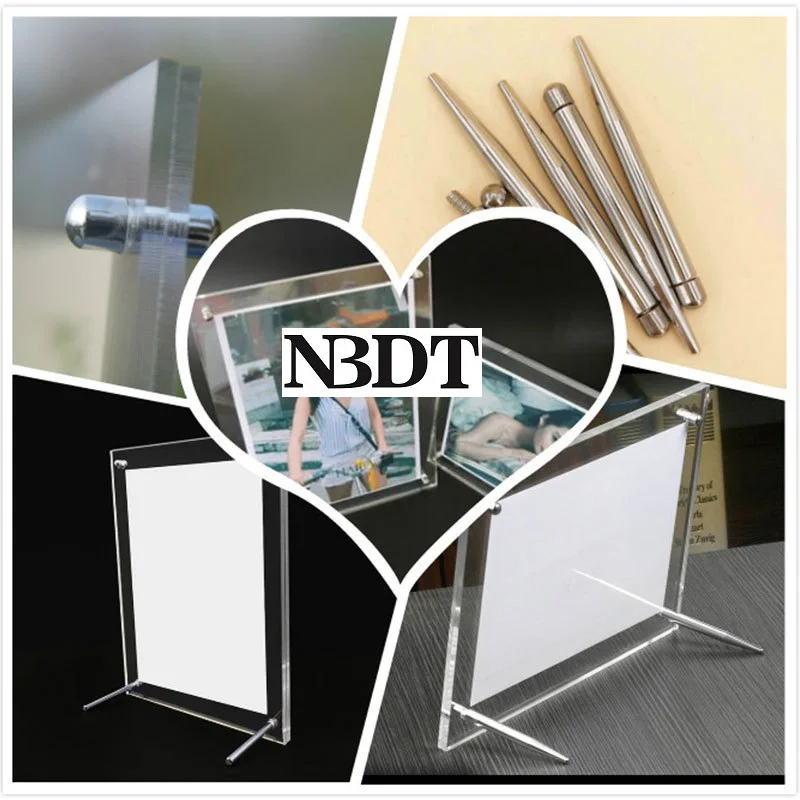 40Pcs Acrylic Sign Holder Standoff Hardware Picture Frame Countertop Steel Barrel Bar Stand Taper Tip