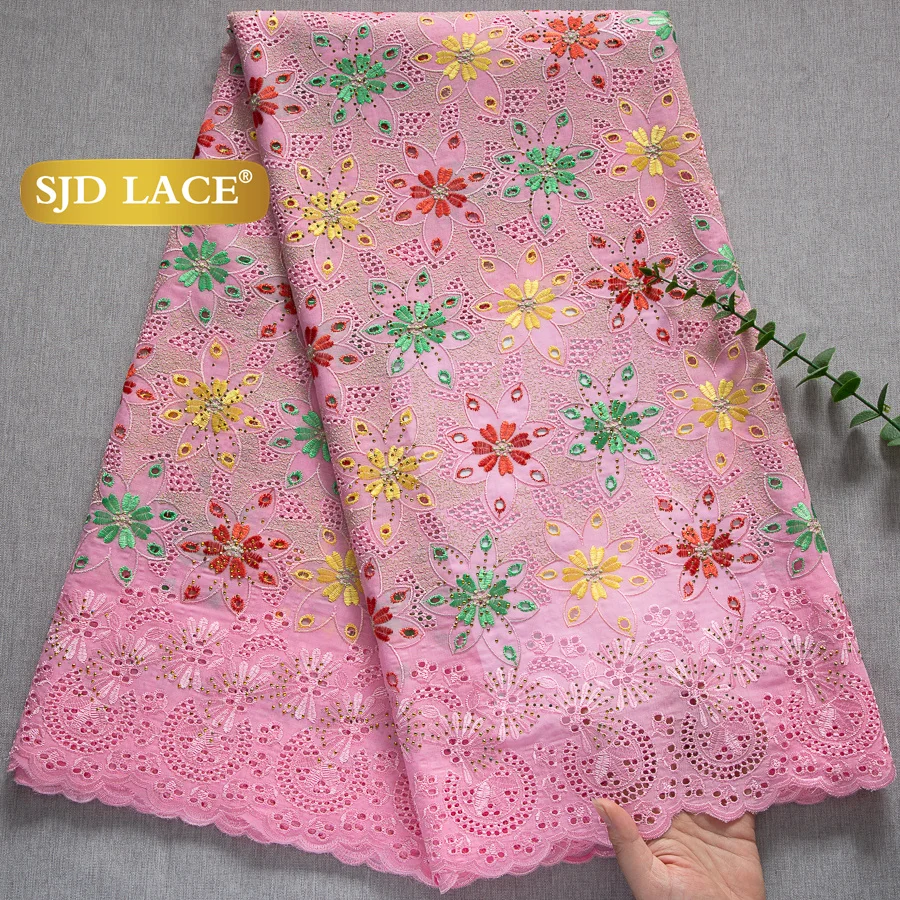 

SJD LACE African Swiss Voile Lace for Elegant Party Wedding Dress Fabric 2025 Latest Nigerian Stones Cotton Lace Fabric Sew 4655