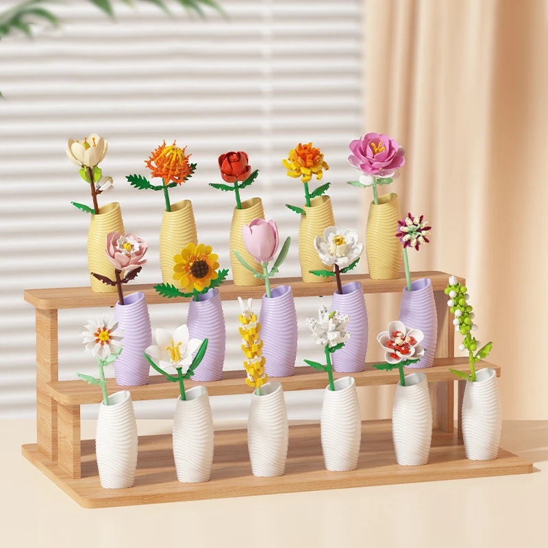 13 Styles Jasmine Rose Single Building Block Sunflower Lily Tulip Rose Toys Small Bricks Micro Desktop Ornaments Valentine's Day