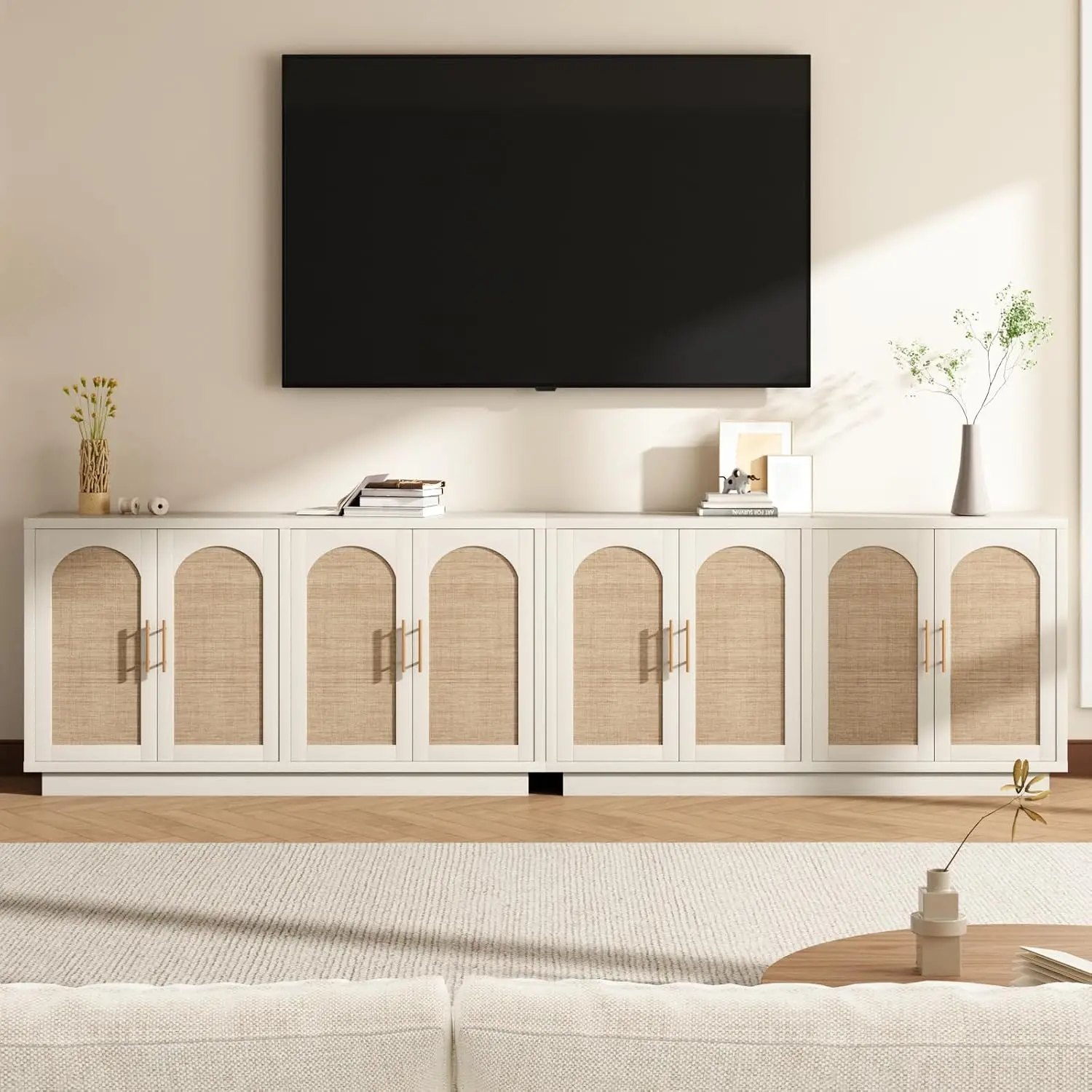 Rattan Sideboard Buffet Cabinet with Arched Doors 118