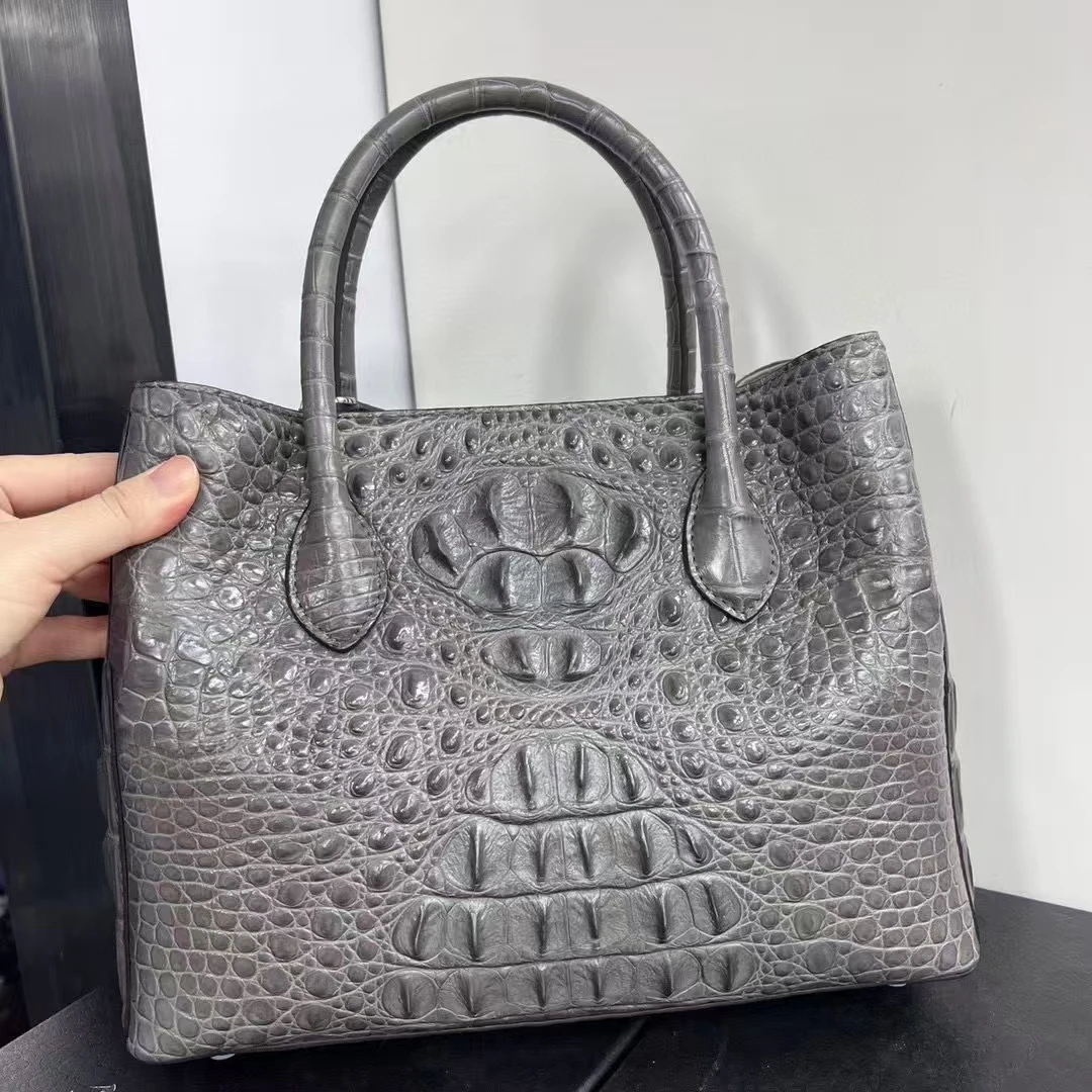 100% genuine real crocodile leather women tote handbag alligator skin lady bag medium size purple himalaya white green grey