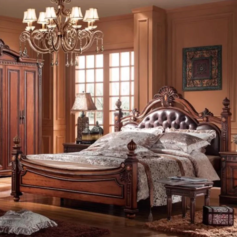 High End Royal Double Bed Headboard Glamorous Full Size Luxury Bed Frame Platform Wood Sleeping Cama De Casal Bedroom Furniture