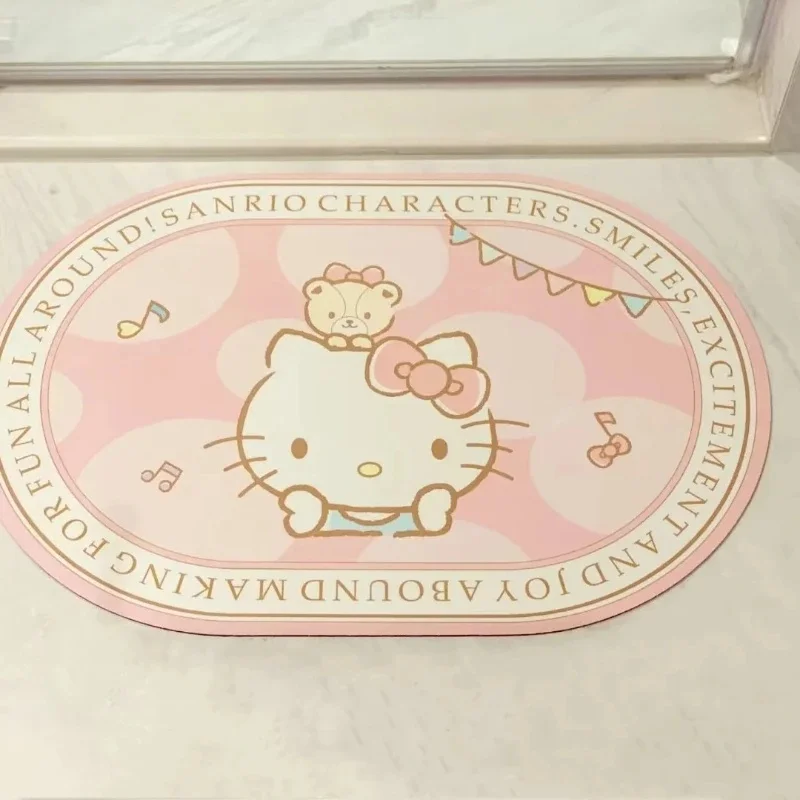 Cute Hello Kitty Bath Mat with Rubber Back, Non-slip Diatomite Rug, Quick Dry Absorbent Floor Decor
