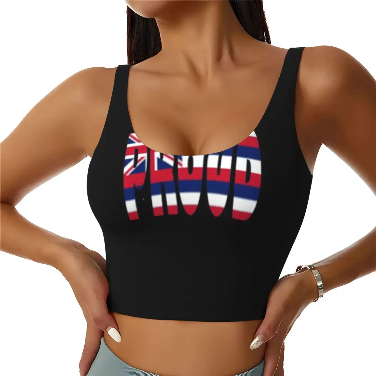 Athletic Camisole Honolulu Hawaii Flag In The Words Proud - Hawaiian Coach Training Session High Neck Workout Top