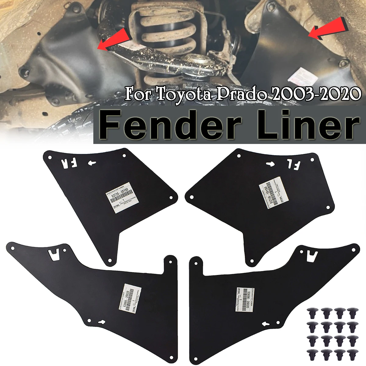 

4 Pcs Front Rear Splash Mud Flaps Fender mud guards Inner Seals Panel For Toyota Land Cruiser Prado j120 j150 2003 - 2020