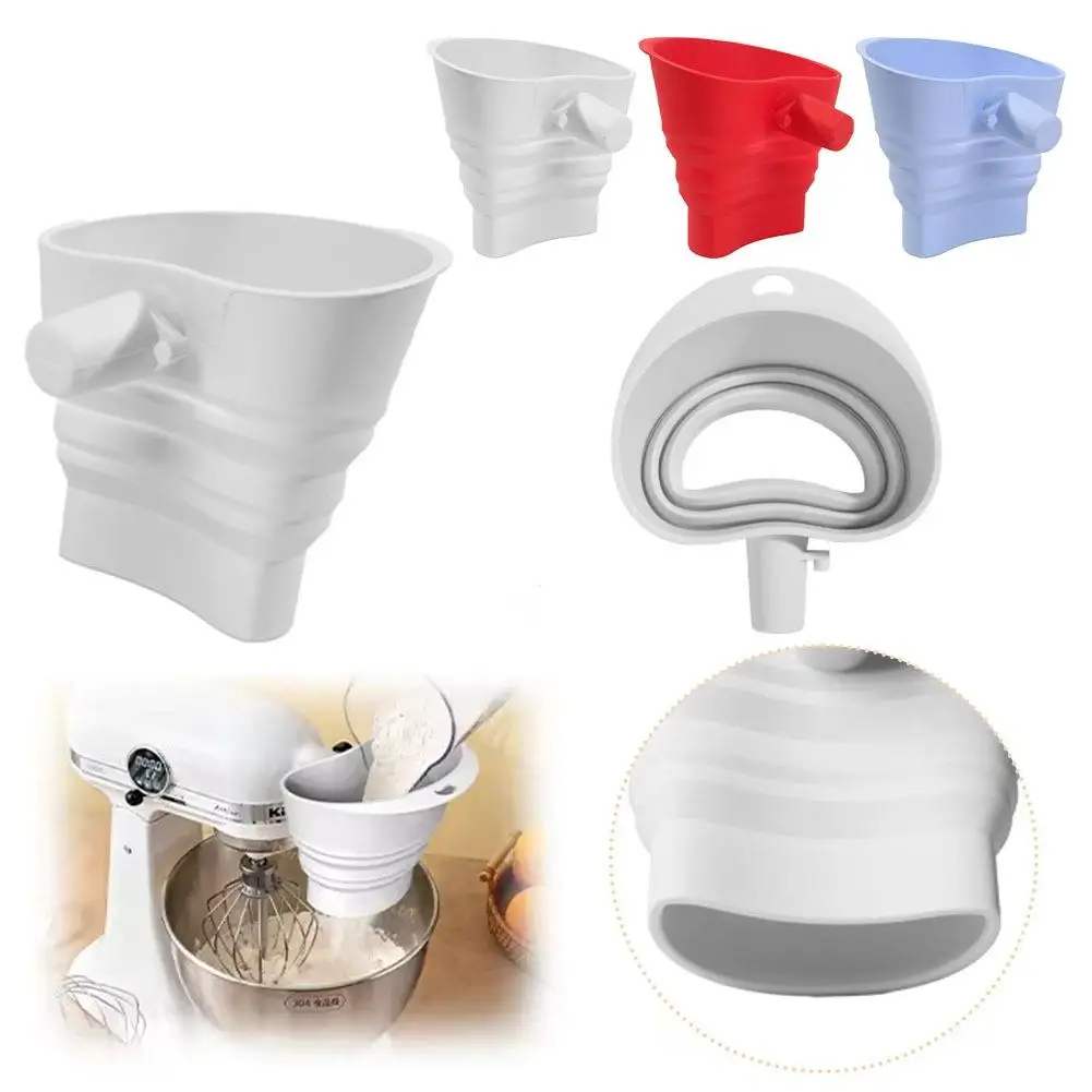 Embudo de harina para batidora de cocina, utensilios plegables para hornear de gran diámetro, evitando derrames, fácil de limpiar, versátil, de alta calidad