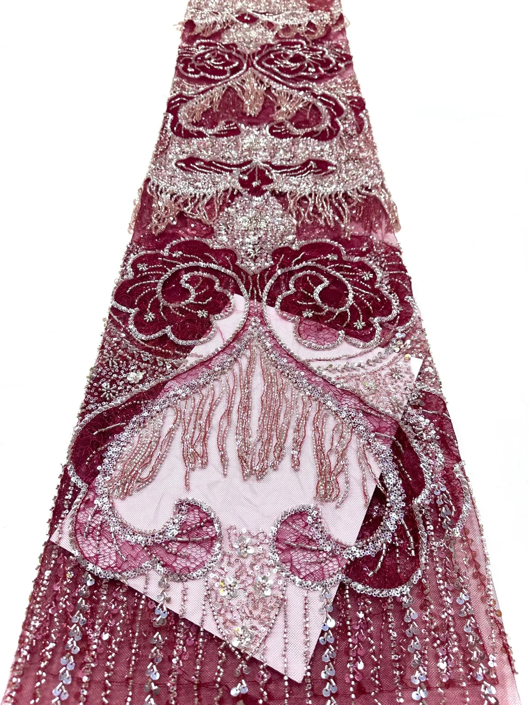 

Luxury African Beaded Lace Fabric High Quality 2026 Beads 3d Embroidery French Tulle Laces 5 Yards for Nigerian Wedding Dress