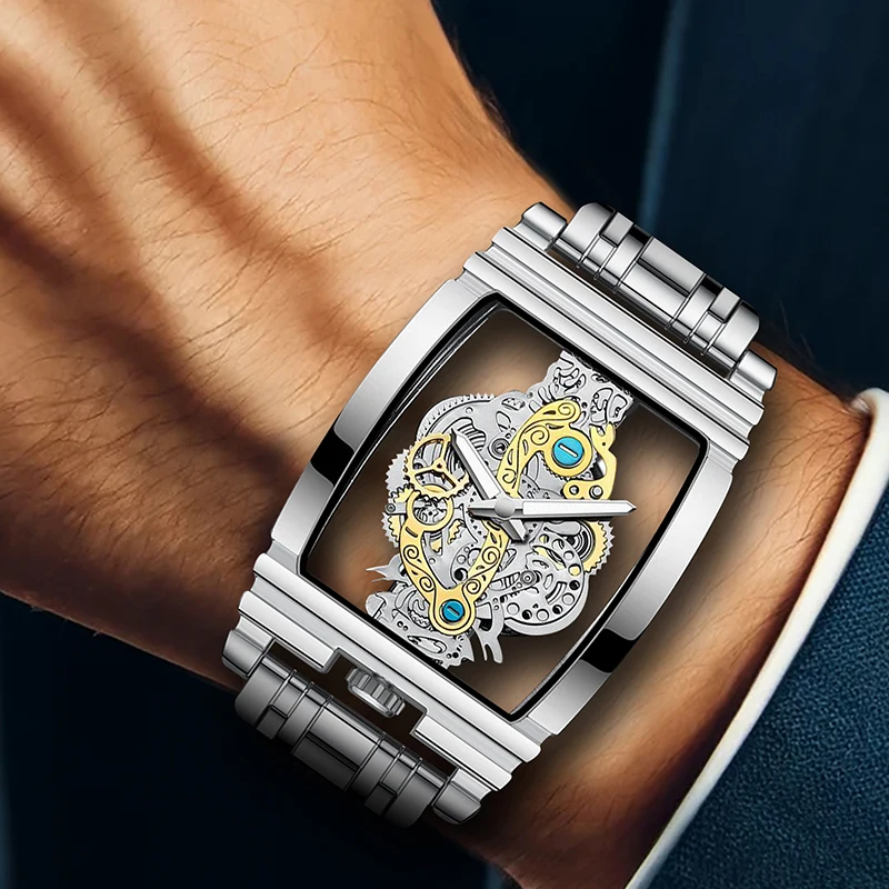 メンズカジュアルファッション、実用的でトレンディな中空シルバーケース、スチールストラップ、クォーツ時計。ホリデーギフトに最適です。