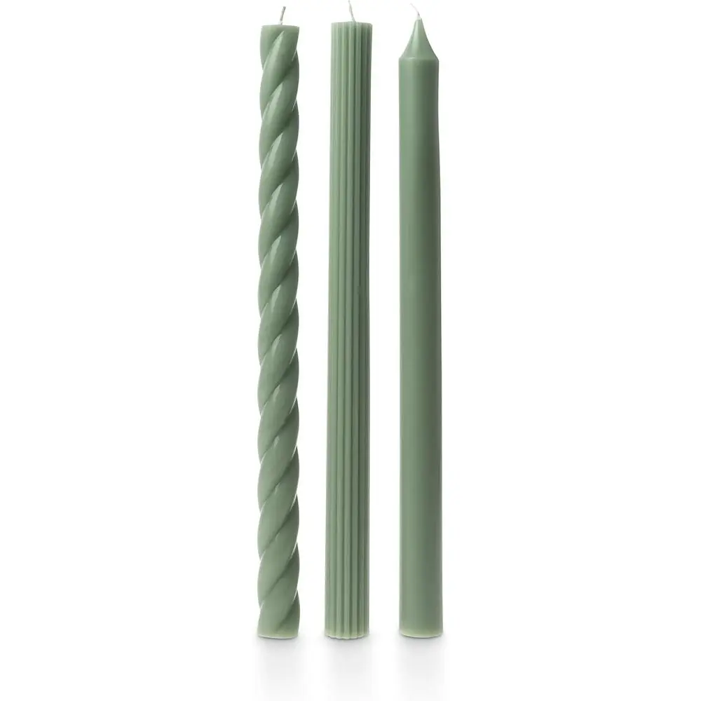 Elegant Assorted Unscented Taper Candles, 3-Pack, Sage Green