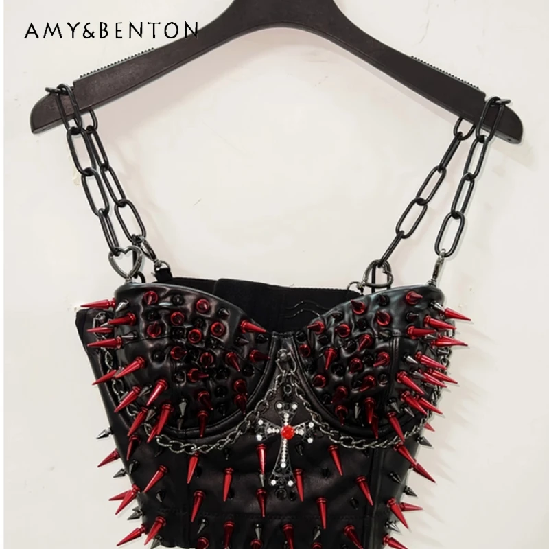 

Original Gothic Summer Dark Rivet Chain Women's Sling American Retro Subculture Sweet Cool Sexy Hot Girl Vest Y2K Vest Ladies