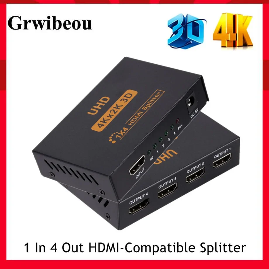 

Grwibeou Full HD 4k 1 In 4 Out HDMI-Compatible Video Amplifier Adapter Splitter 5 In 1 Out Switcher For 1080P HDTV DVD PS3 XBOX