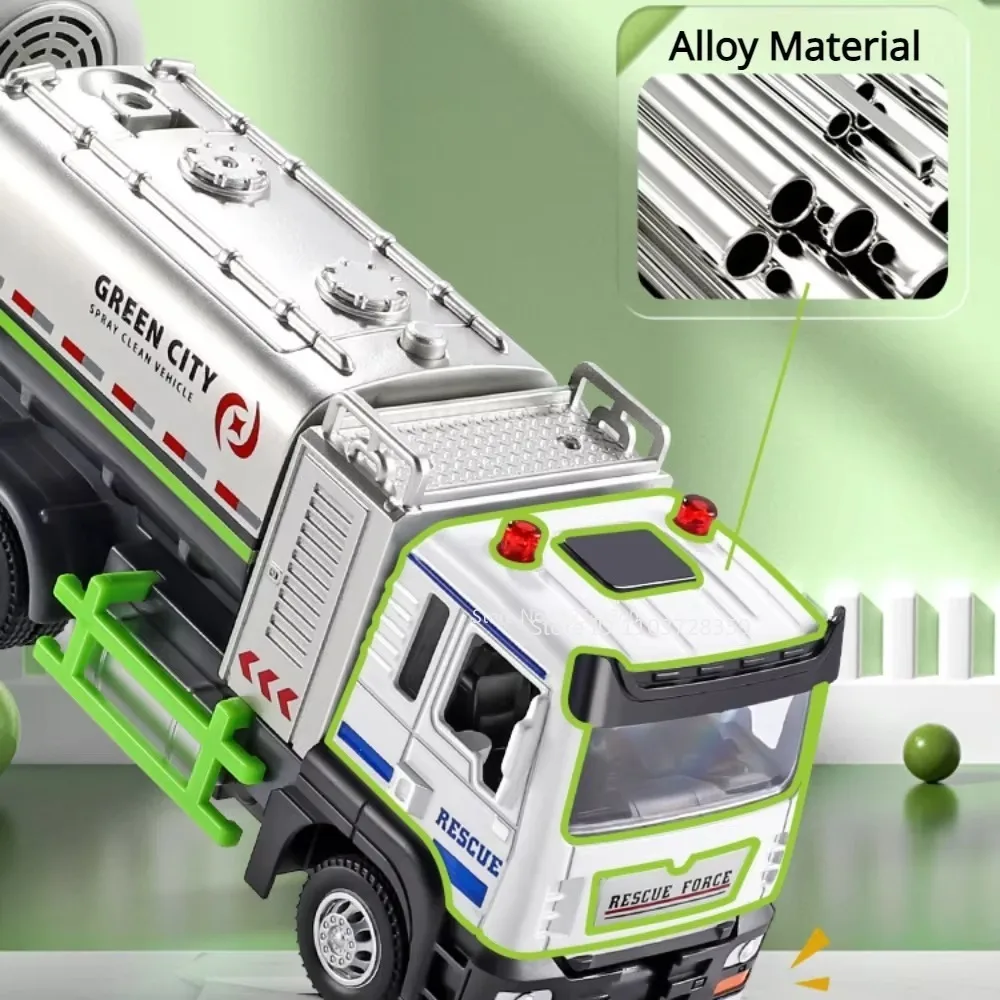 1:32 Modello Giocattolo Rimozione della polvere e Prevenzione della foschia Veicoli spray Pressofuso in lega Camion della spazzatura Suono Luce Tirare indietro per i regali dei ragazzi