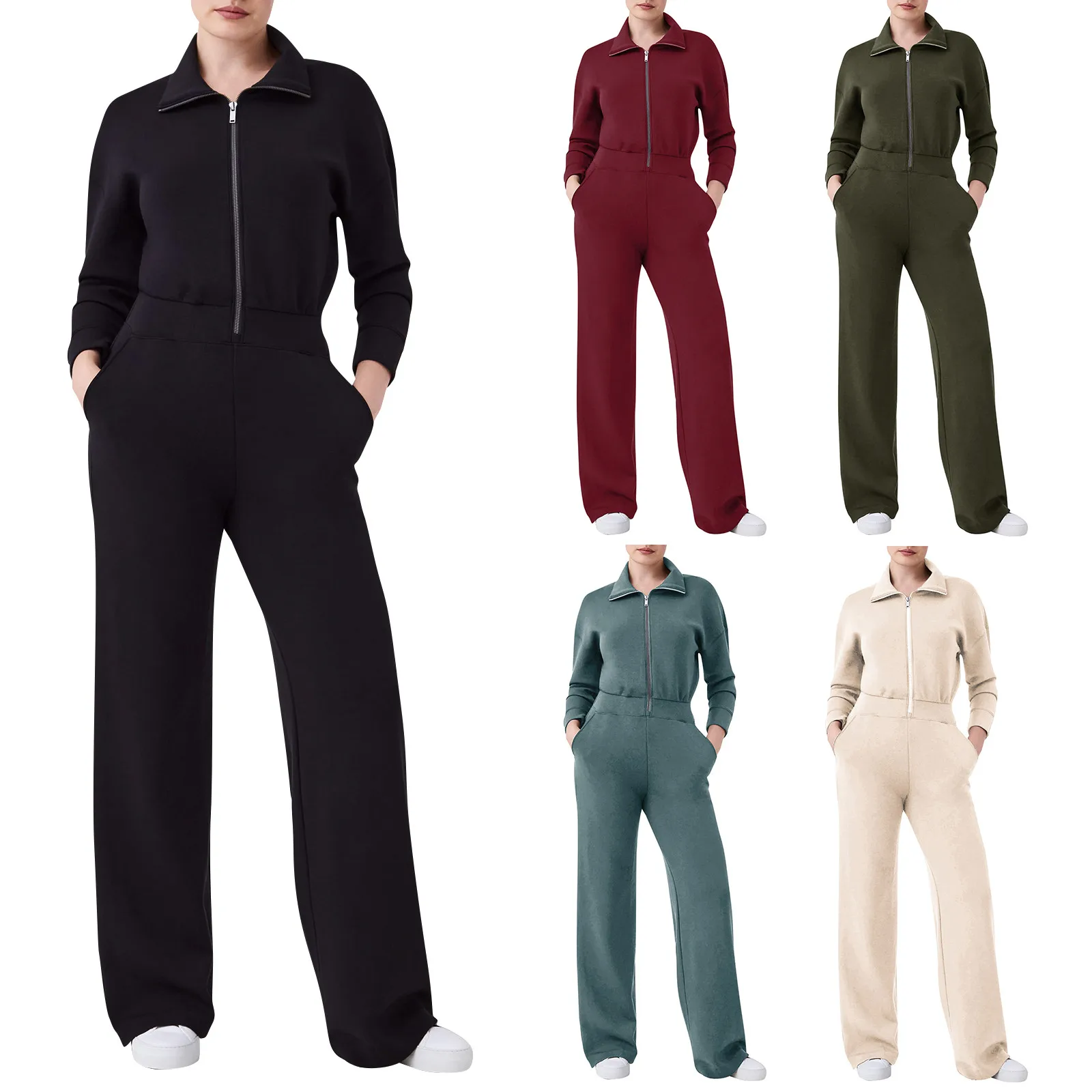 Winter Autumn Long-sleeve Loose Romper Female Vintage Pocket Sweatpants Overall Jumpsuit Casual Zipper Thick Warm Women Jumpsuit