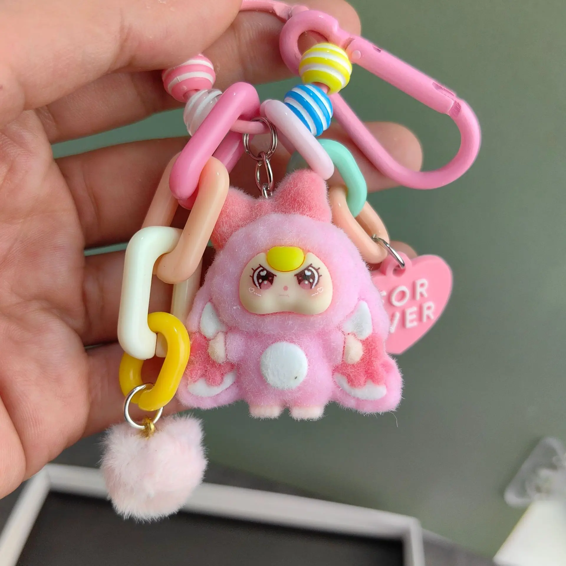 Cute Baby Three Doll Keychains Flocking Doll Keyring Backpack Bag Pendants Key Accessories Kids Favors Party Gifts Ornament