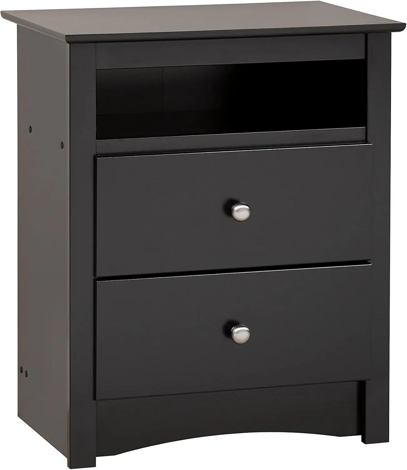 

Fremont 2 Drawer Nightstand: Elegant Bedroom Furniture Bedside Table with Open Shelf 23.25"W X 16"D X 28"H Black - BDC-2428