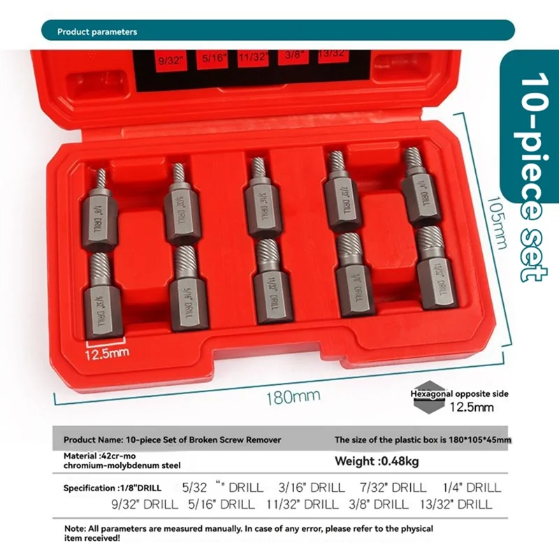 A02F-Links Spiraal 10PCS Multi-Spline Schroef Extractor Set Voor Zeskantkop Gebroken Schroef En Bout Removal gereedschap