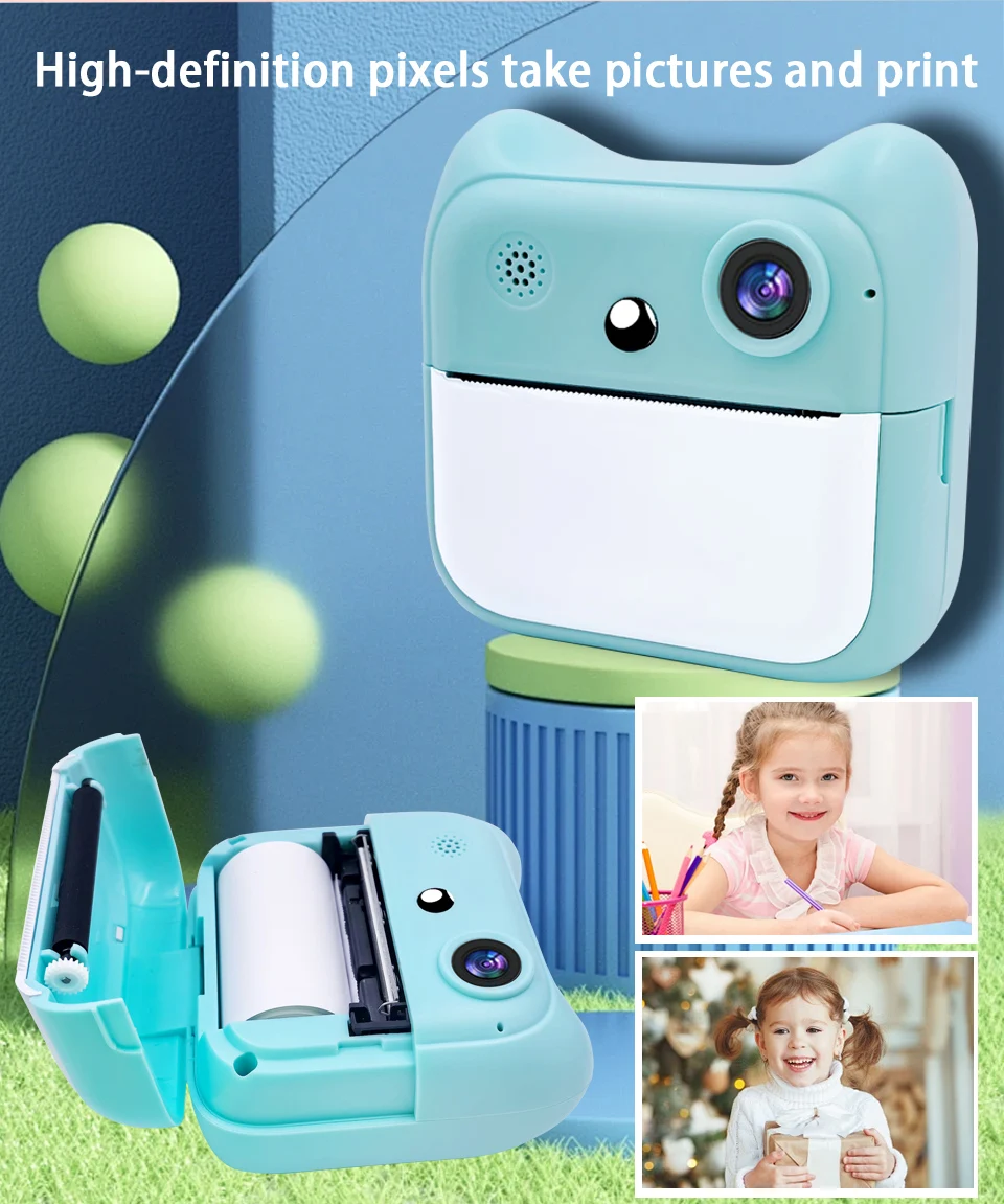 Kids Instant Camera Thermal No Ink Print Toy for Girls Boys Children Digital Mini Cameras for Photography Video Birthday Gift