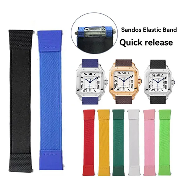 Elastic Band Watchband for Cartier Santos WSSA0009 WSSA0010/0018/A0013 FKM Rubber Quick Release Watch Strap Bracelet 19mm 21mm