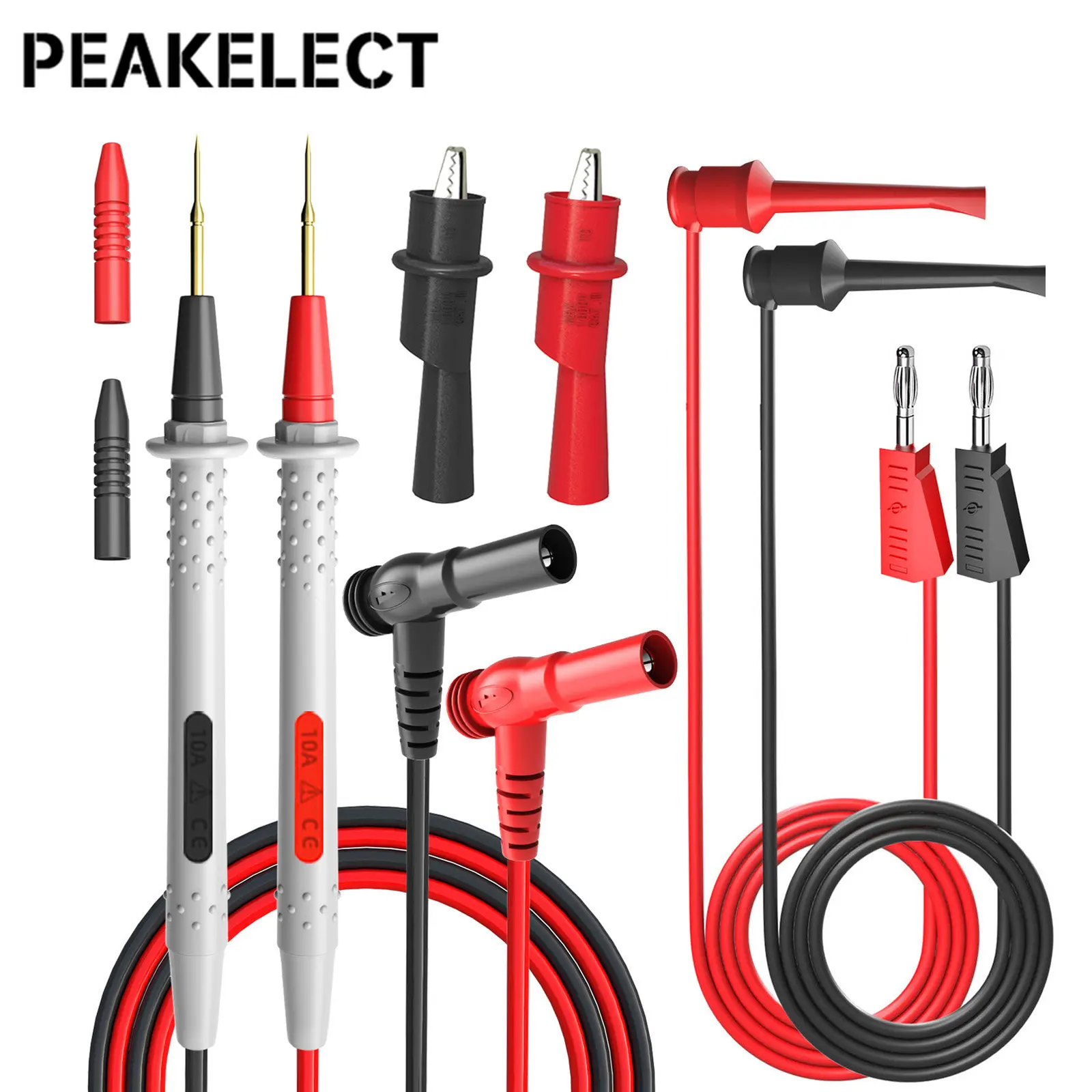 

Peakelect P1506C Series 4mm Banana Plug Multimeter Test Leads Kit 1mm Sharp Needle Alligator Clip Test Hook Cable 1000V 20A