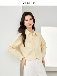 Vimly Cotton 100% Cropped Shirts for Woman 2024 Spring  Long Sleeve Tops Women Fold Button Down Casual Shirts & Blouse M5870