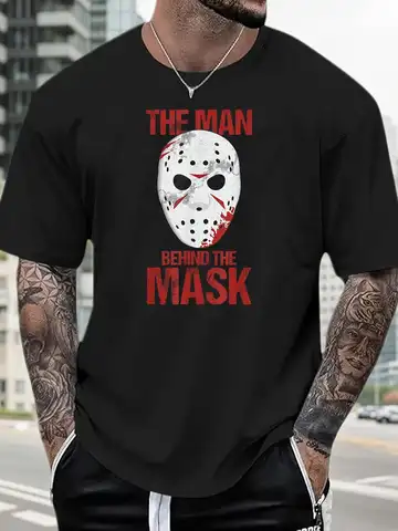 Men's Black Friday horror movie pattern T-shirt pure cotton soft T-shirt Jason Vohges mask design suitable for casual streetwear