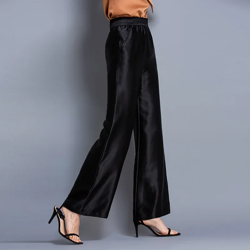 

100% Silk Woman Pants High Waist Wide Leg Pants Female Korean Fashion Trousers Women Summer 2024 Pantalon Pour Femme Pph4710