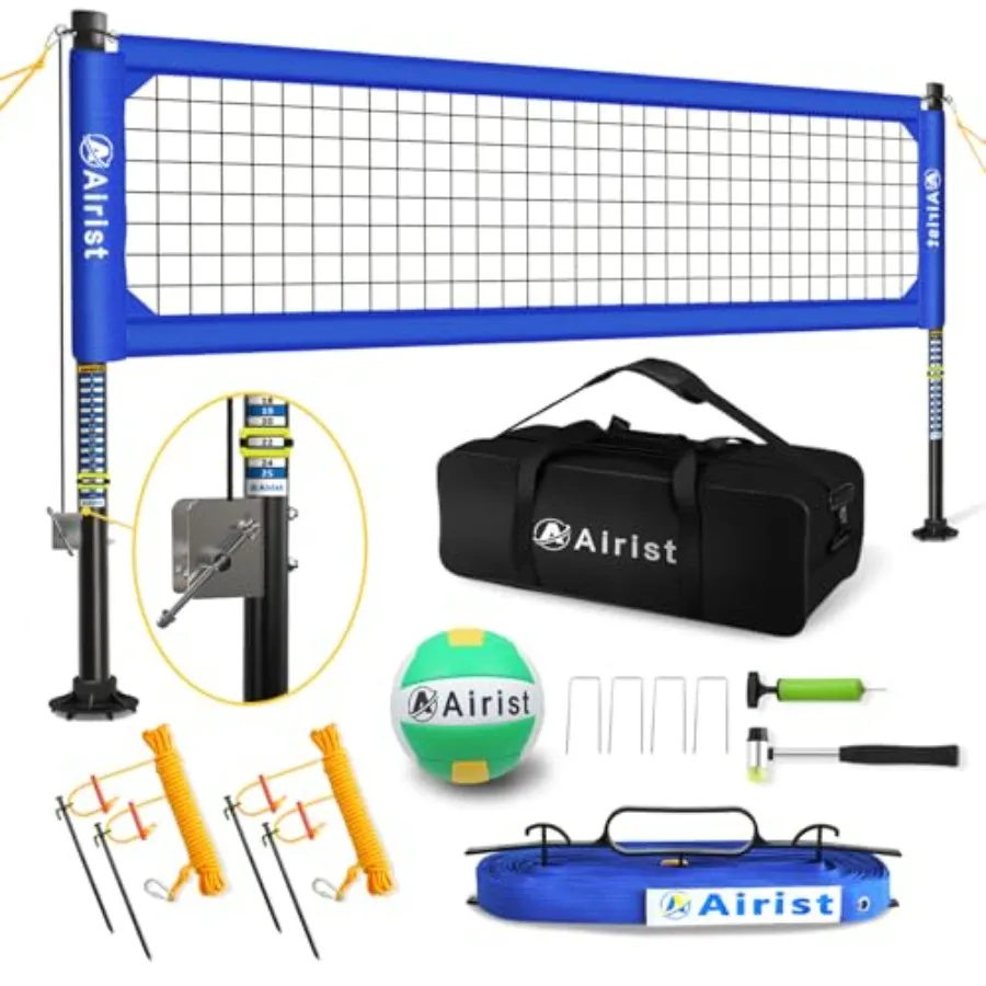

Heavy Duty Volleyball Net Outdoor with Steel Anti-Sag System Adjustable Aluminum Poles Professional Volleyball Nets Set for Bac