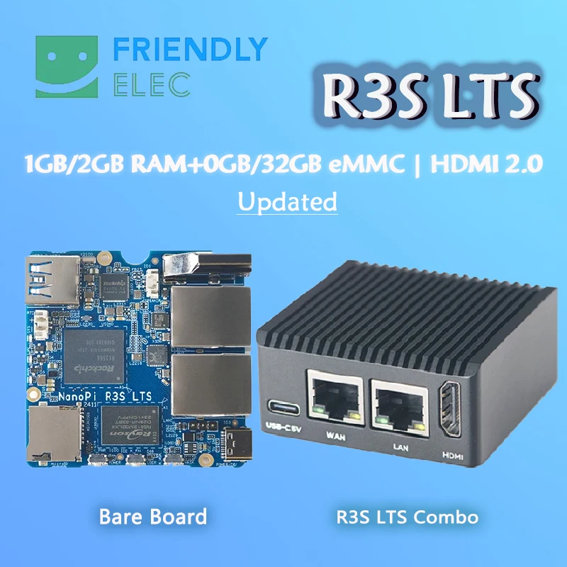 

NanoPi R3S-LTS Rockchip RK3566 | 1GB/2GB RAM+0GB/32GB eMMC | Dual Gbps Ethernet Port CNC Metal Case 1GB/2GB RAM + 0GB/32GB eMMC