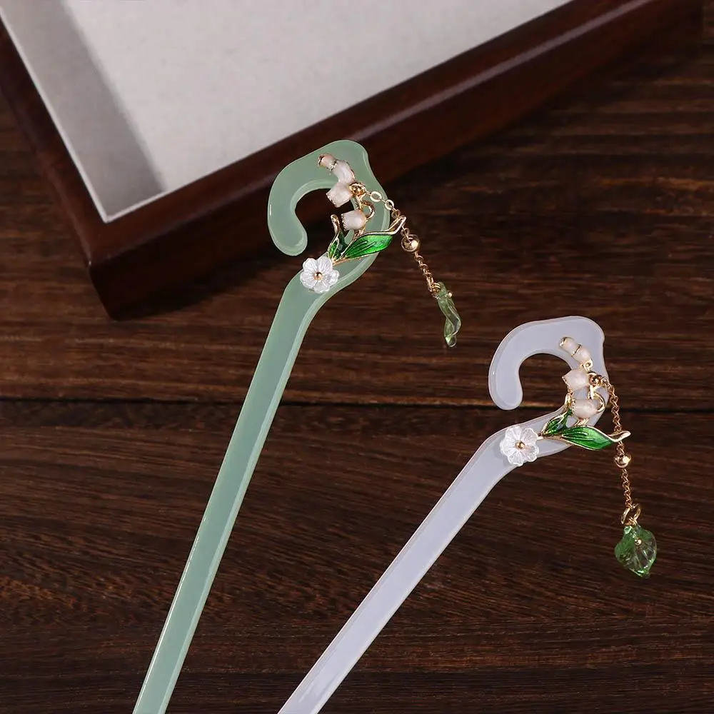 Vintage Bell Orchid Hair Sticks Chinese Style Simple Exquisite Acetic Acid Hairpin for Women Hanfu Cheongsam Headdress