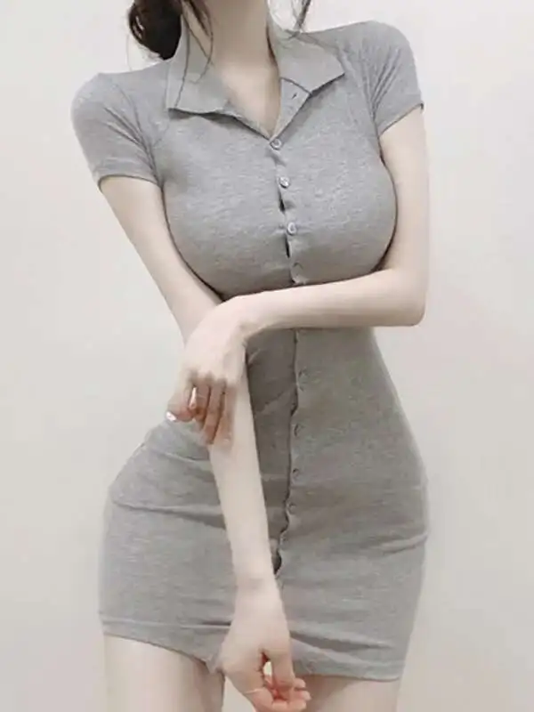 South Korea 2023 New Spring/Summer Dress Small Sexy Slim Fit Temperament Tight Short Sleeve Slim Wrap Hip Short Dress IDEI