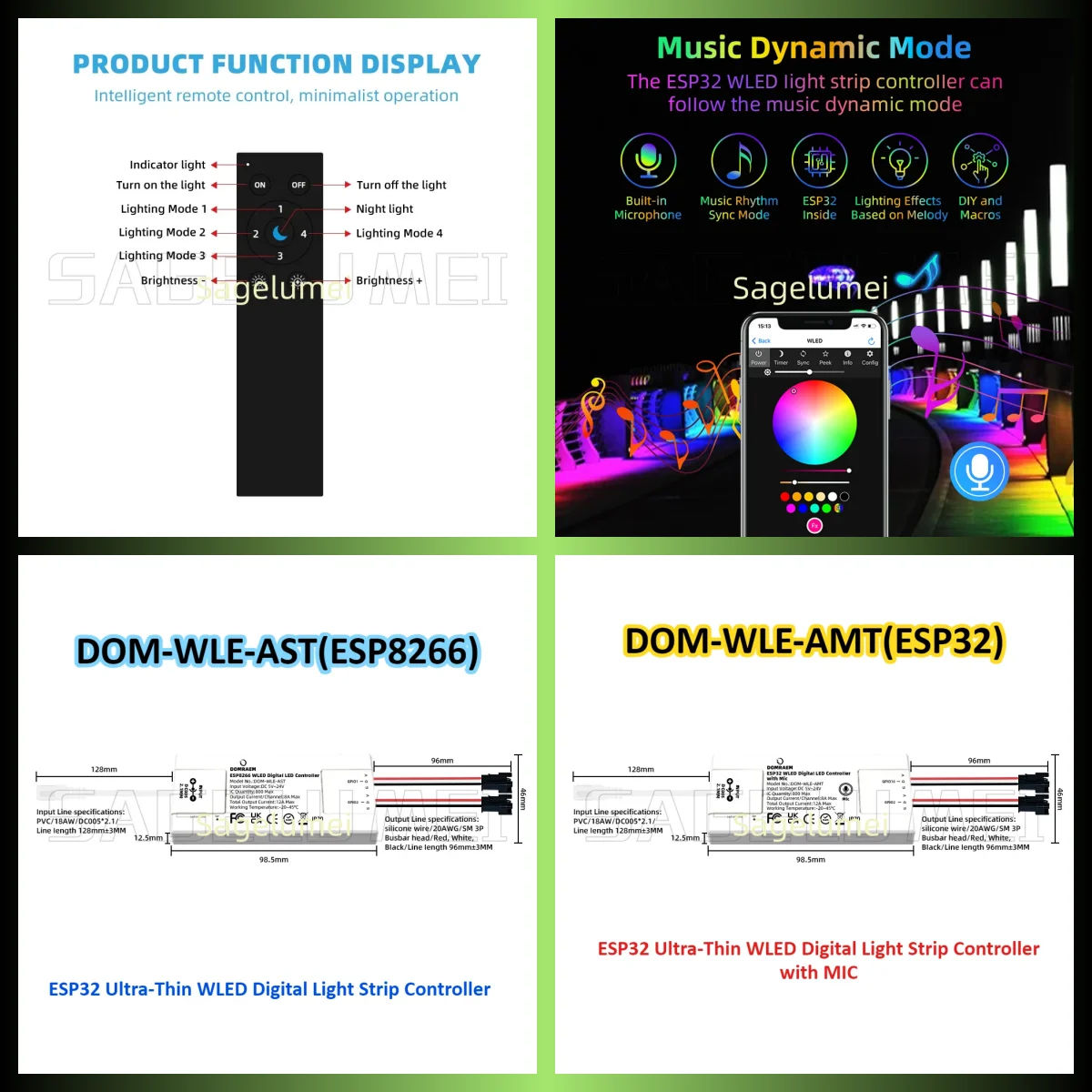 

ESP32 Dual-Channel WLED Smart Controller 5-24V WiFi RGB LED Strip Controller with OTA 12A Max 800 ICs EU Certified GPIO16 RF2.4G