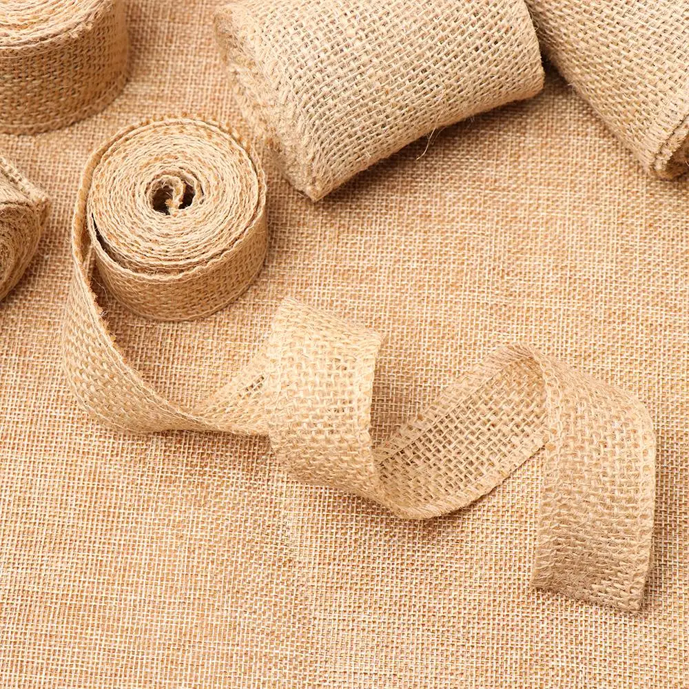 1 Roll 2M Natural Color DIY Crafts  Party Supplies Wedding Decoration Bag Wrapping Gift Packing Jute Burlap Ribbon