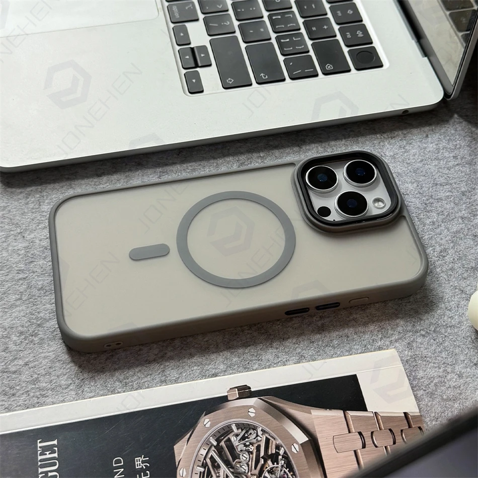 Luxury Magnetic Matte Translucent Armor Shockproof Frame Case For iPhone 11 12 13 14 15 16 Pro Max For Magsafe Wireless Cover