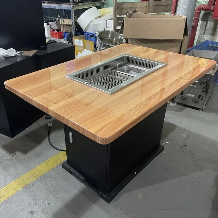 Commercial smokeless roast shabu integrated barbecue table rock slab hot pot restaurant marble
