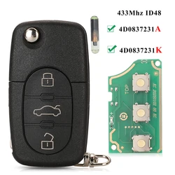 Jingyuqin 4D0837231A 433Mhz ID48 3 Tasto Chiave A Distanza Dell'automobile per AUDI di Vibrazione Fold Chip per A3 A4 A6 A8 vecchi Modelli