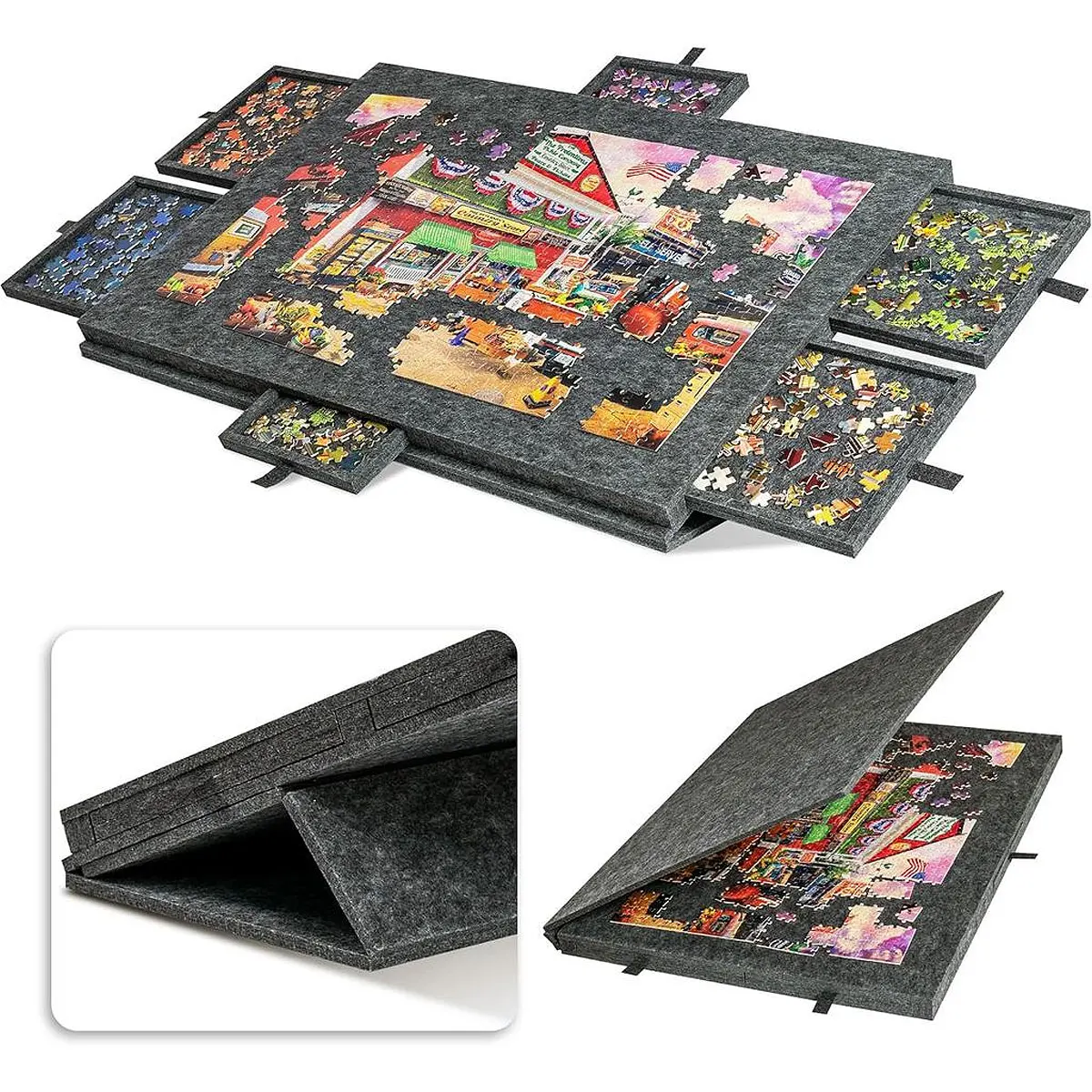 Tilting Puzzle Board with Stand & Cover, Portable Jigsaw Table 6 Drawers Sorting Trays for 1000pcs