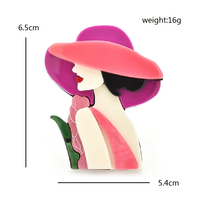 Wuli & baby-Acrílico Desgaste Chapéu Moderno Lady Broches para Mulheres, Figura Menina Bonita, Alfinetes de Broche de Festa, Unisex, 2 Cores, Presentes