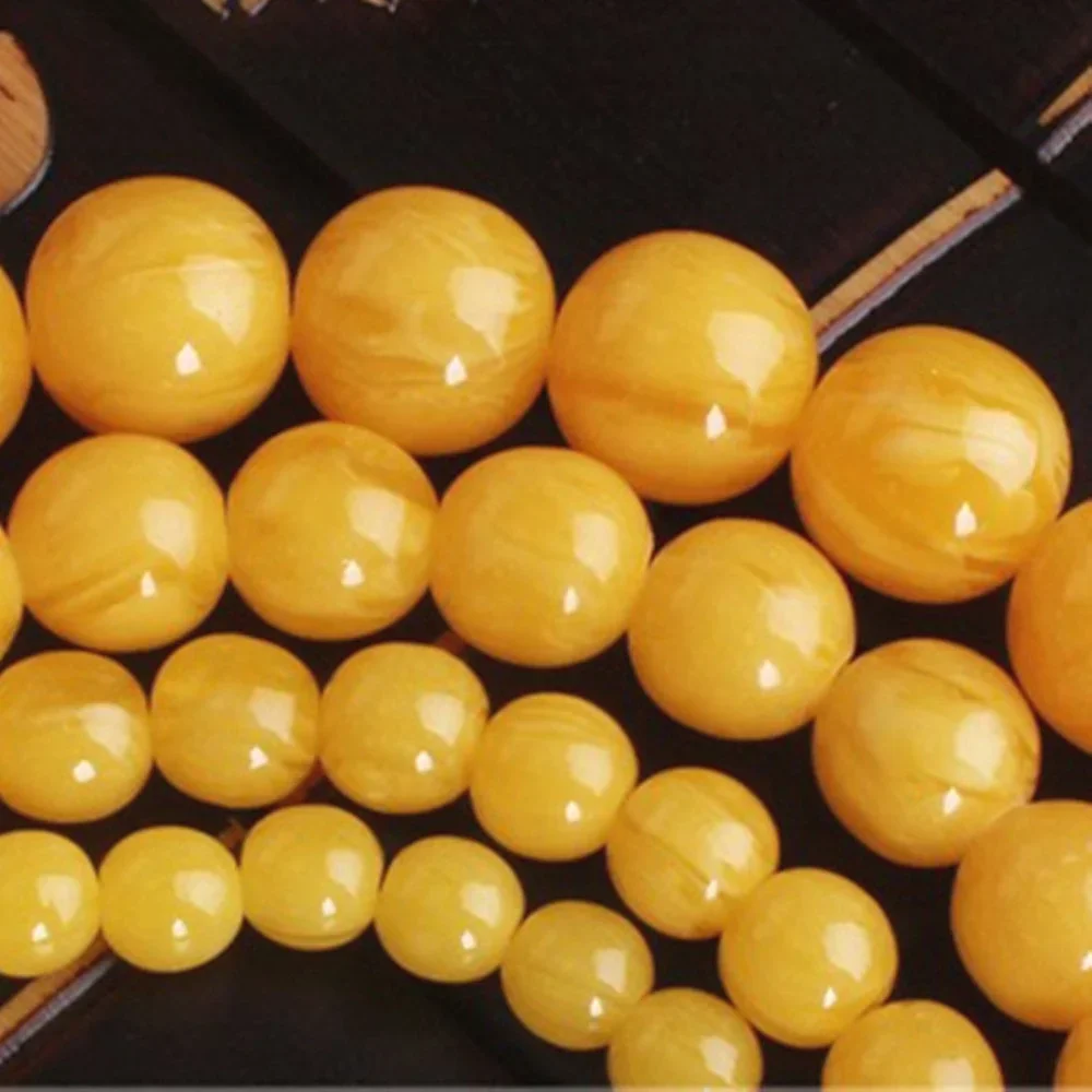 Charm Round Loose Beads for Jewelry Making Imitation Amber Beeswax Yellow DIY Bracelets Necklace 6-14mm Earring Gift Accessories