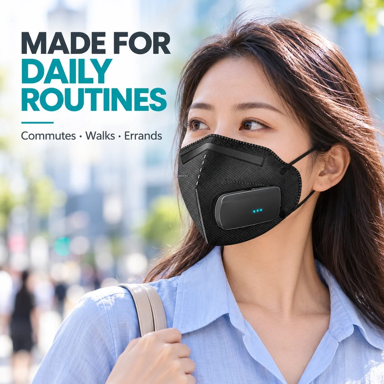 Electric Face Mask with Exhaust Fan, Black Powered Ventilation Mask for Daily Wear