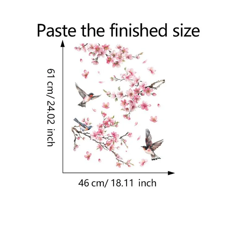 1PCS  Watercolor Birds On The Plum Blossom Branches Flower  Wall Stickers For Bedroom Living Room  Home Decoration Self Adhesive