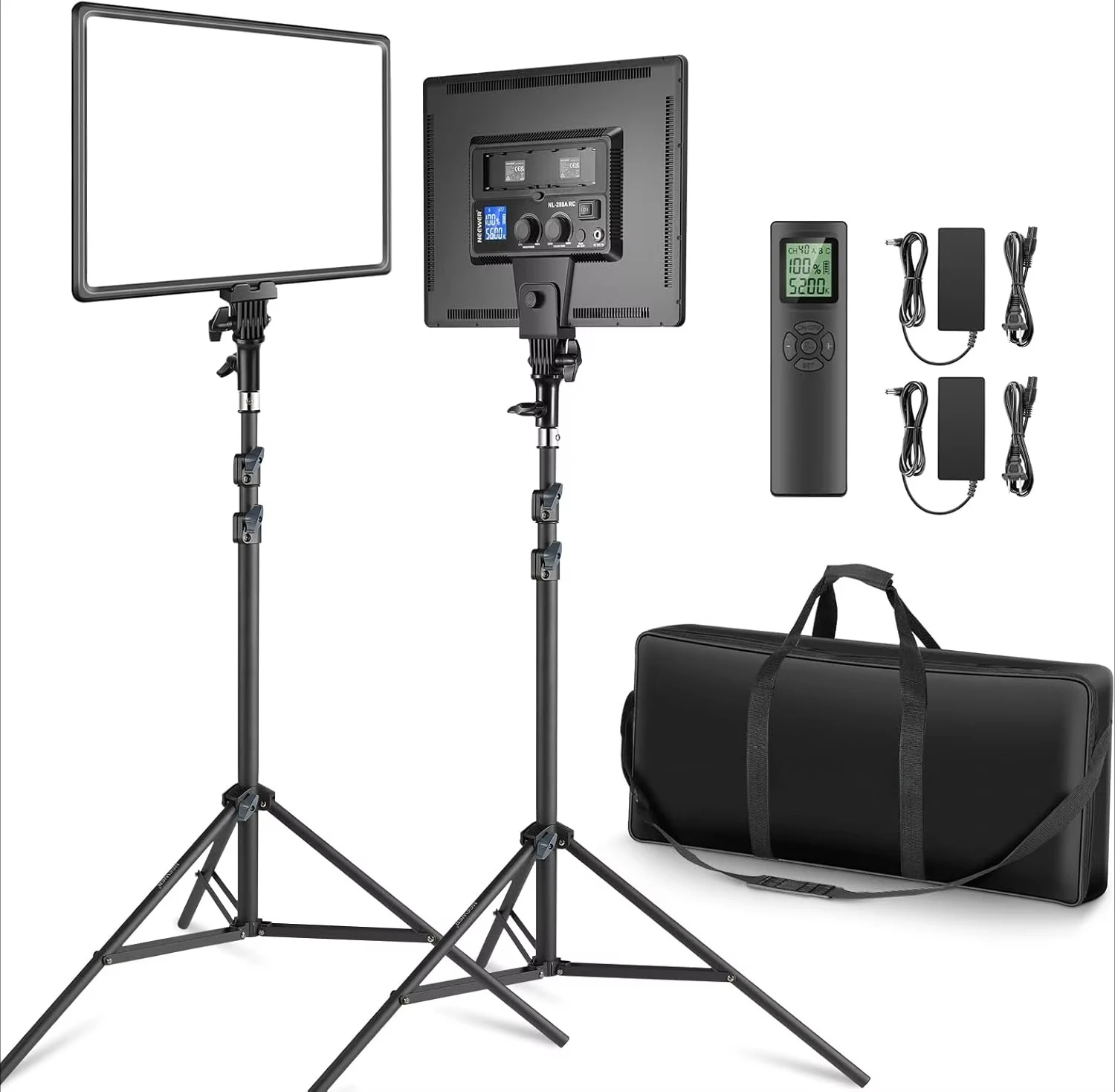 18-Inch Light Emitting Diode Video Light Panel Lighting Kit with Remote Control, 2 Packs of 45w Dimmable Dual Dual + Light Stand