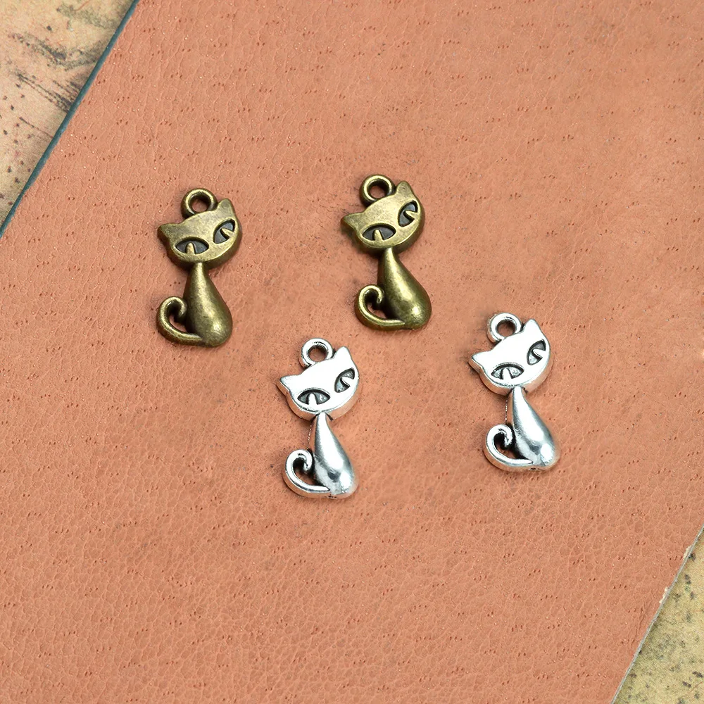 30Pcs/Lot Charms Cat Fox 17x9mm Antique Making Pendant fit,Vintage Tibetan Bronze Silver color,DIY Handmade Jewelry