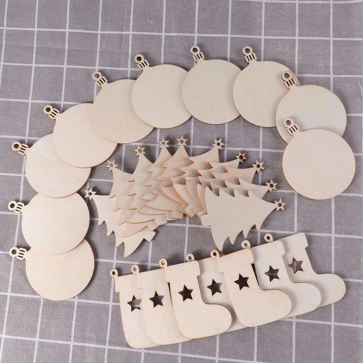 

40Pcs Wooden Christmas Pendant Set DIY Unpainted Wood Cutouts for Holiday Craft Decoration Hanging Ornament