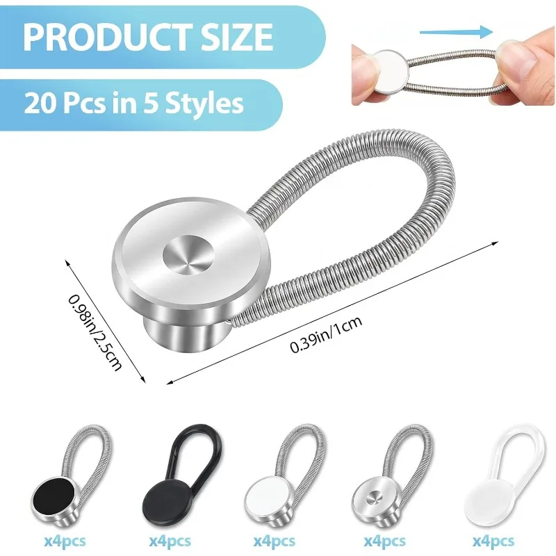 20 Pcs Collar Extenders for Mens Shirts, 5 Styles Elastic Button Extender for Dress Shirts, Suit Accessories for Men & Women