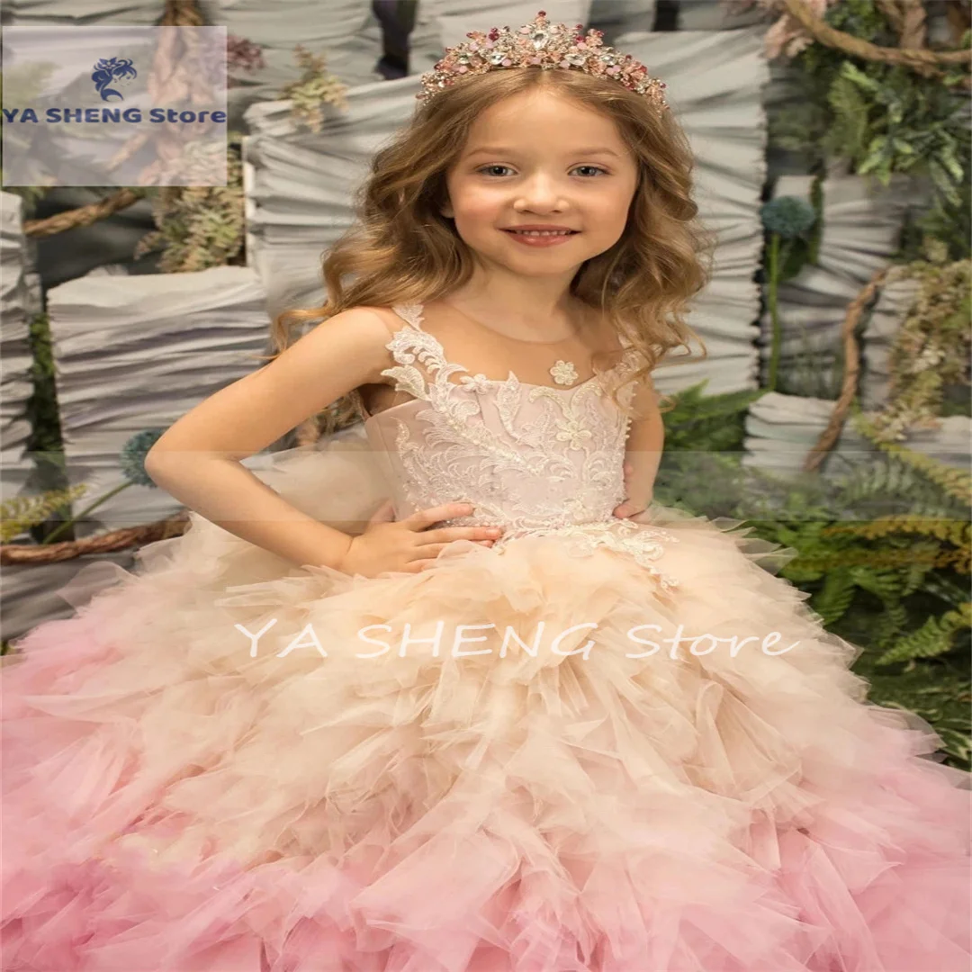 ชุดเดรสลูกไม้เจ้าหญิงเด็กผู้หญิงฟูฟ่องชุดเดรสวันเกิดสาวน่ารักแขนชุดเดรสเด็กผู้หญิงชุดเดรสปาร์ตี้งานแต่งงาน